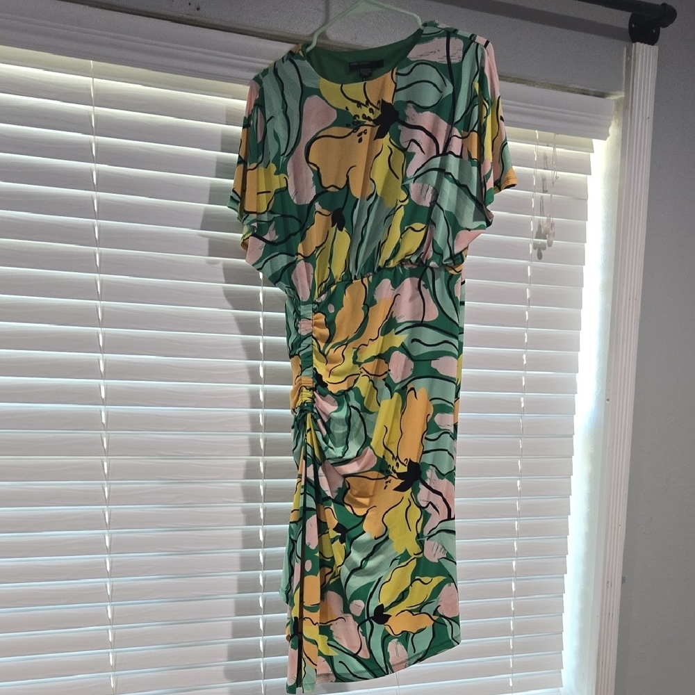 Maggy London Green and Yellow Floral Midi Dress